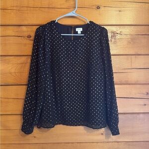 J. Crew Black Sheer Blouse with Gold Dot Detail